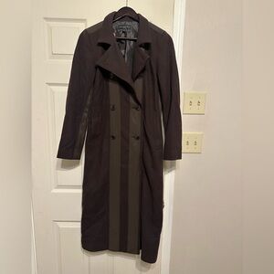 Kenneth Cole Wool Trench Coat Brown/Black Button Up